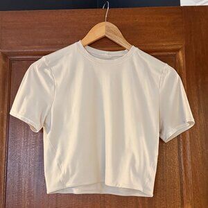 Wundermost Ultra-Soft Nulu Crewneck Cropped T-Shirt in Light Ivory - Size S